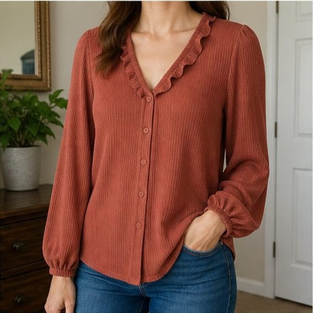 Rust Ruffle Blouse - Picture 2 of 6